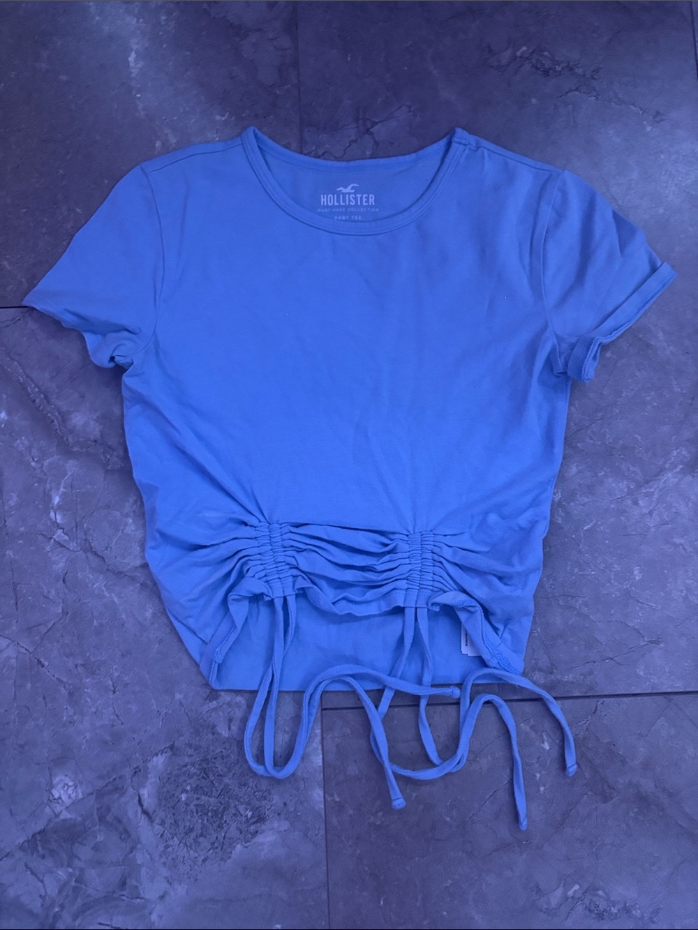 Hollister Women's Royal Blue Ruched Tie-Front Crop Tee